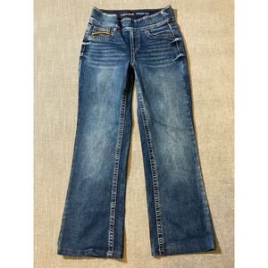 LINCOLN COMFORT FLEX Blue Denim Jeans Women's Size 6 Bootcut Embellished Pockets